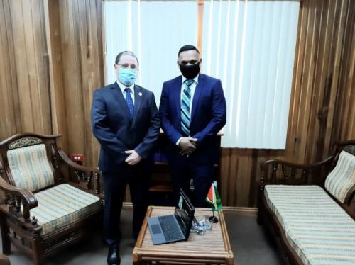 Mr. Jairo Valverde (Left) stands beside Minister of Natural Resources. Hon. Vickram Bharrat during thier meeting September 2020